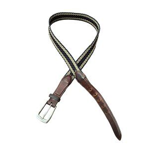 Vintage Brighton Braided Leather Fabric Belt With Silver-Tone Buckle